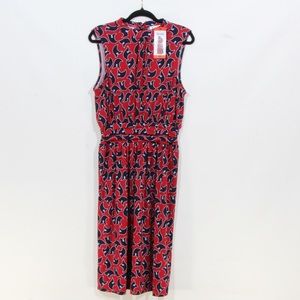 Leota Red Blue Twilight Dot Parakeet Sleeveless Midi Dress Size Medium NWT